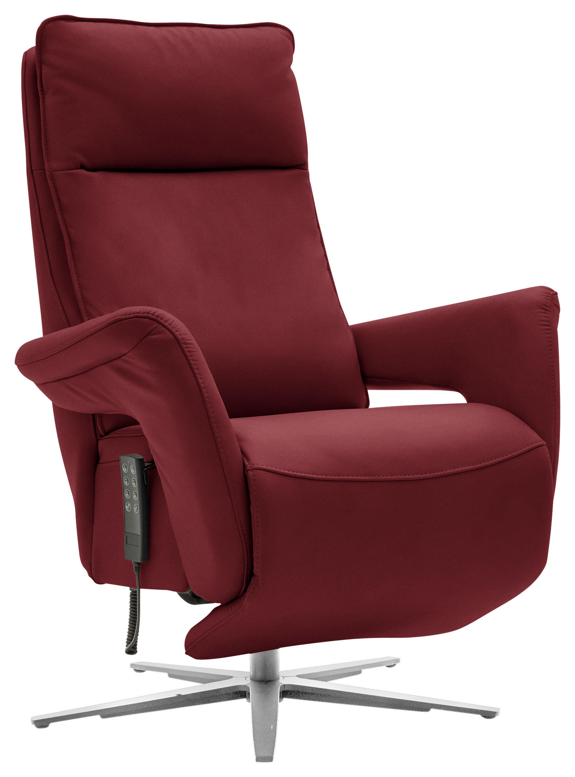 RELAXSESSEL in Leder Rot  - Edelstahlfarben/Rot, Design, Leder/Metall (79-83/116/87-176cm) - Valdera