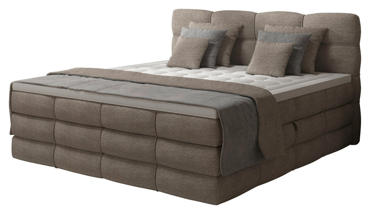 BOXSPRINGBETT 160/200 cm,  in Sandfarben, gepolstertes Kopfteil, Bettkasten, Topper, Matratzen, H3 + H3 = fest  - Sandfarben/Schwarz, Design, Kunststoff/Textil (160/200cm) - Chameo