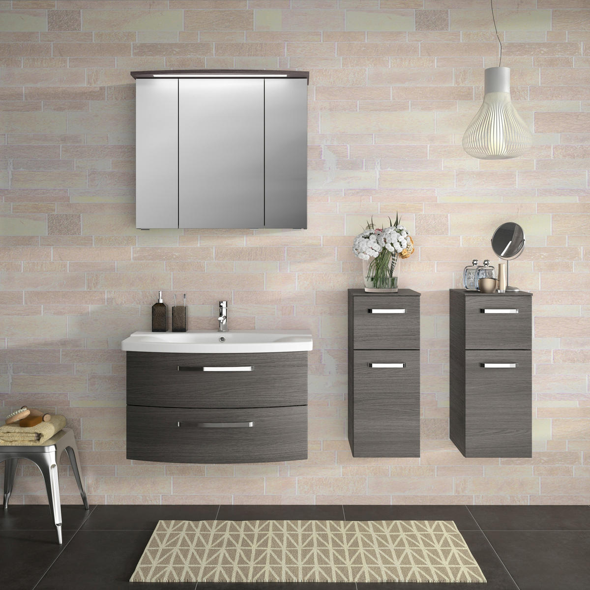 BADEZIMMER 3-teilig  in 84 cm  - Chromfarben/Graphitfarben, MODERN, Glas/Keramik (84cm) - Sadena