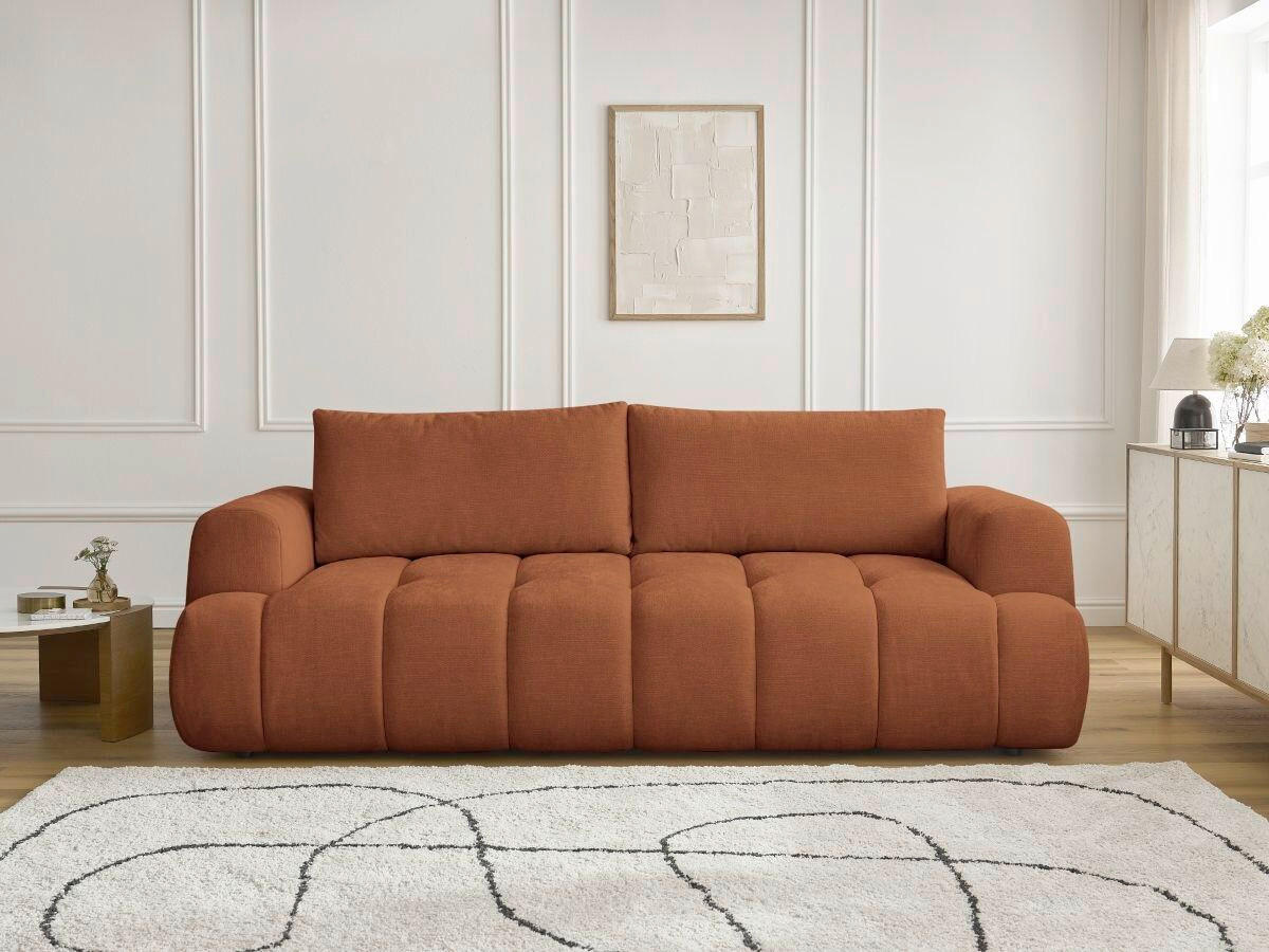 SCHLAFSOFA FUJI Leinenoptik Orange  inkl.  - Schwarz/Orange, MODERN, Kunststoff/Textil (251/113/88cm)