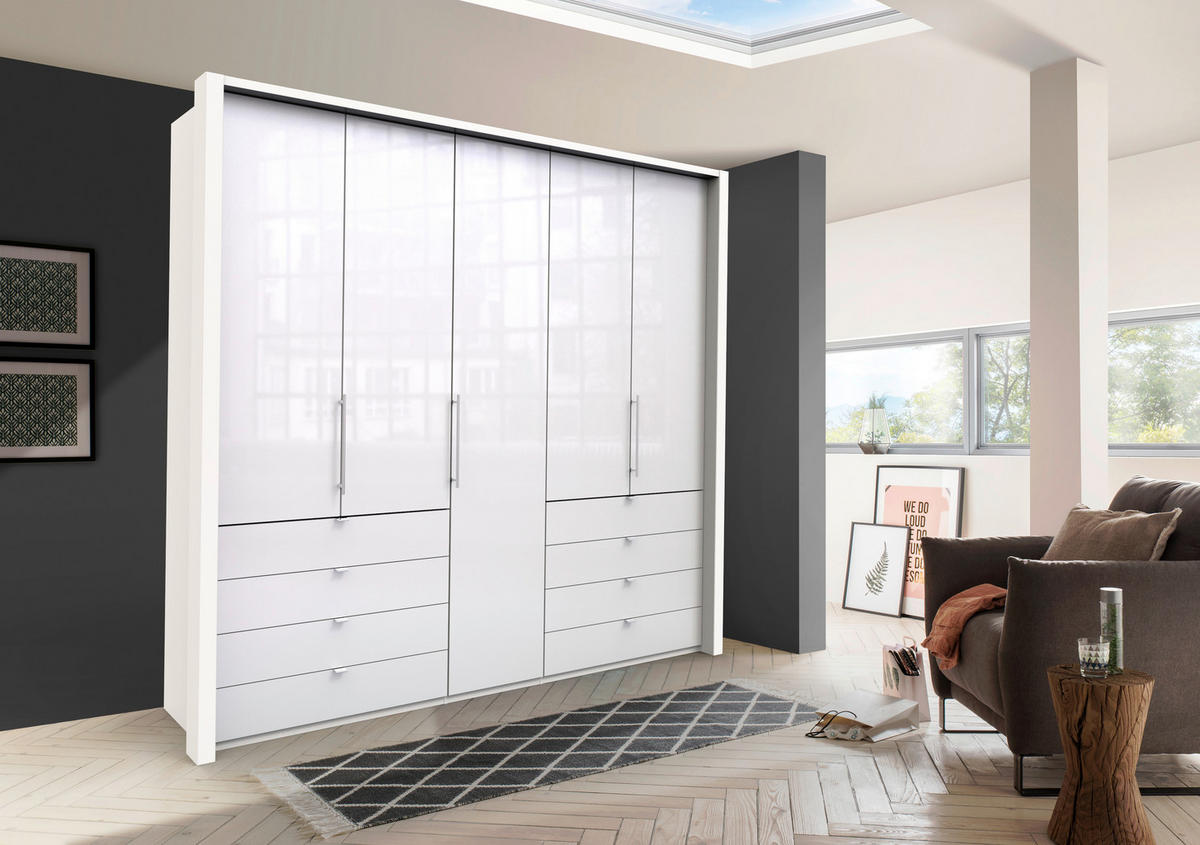 FALTTÜRENSCHRANK 250/236/58 cm 5-türig Weiß  - Chromfarben/Weiß, KONVENTIONELL, Glas/Holzwerkstoff (250/236/58cm) - Venda