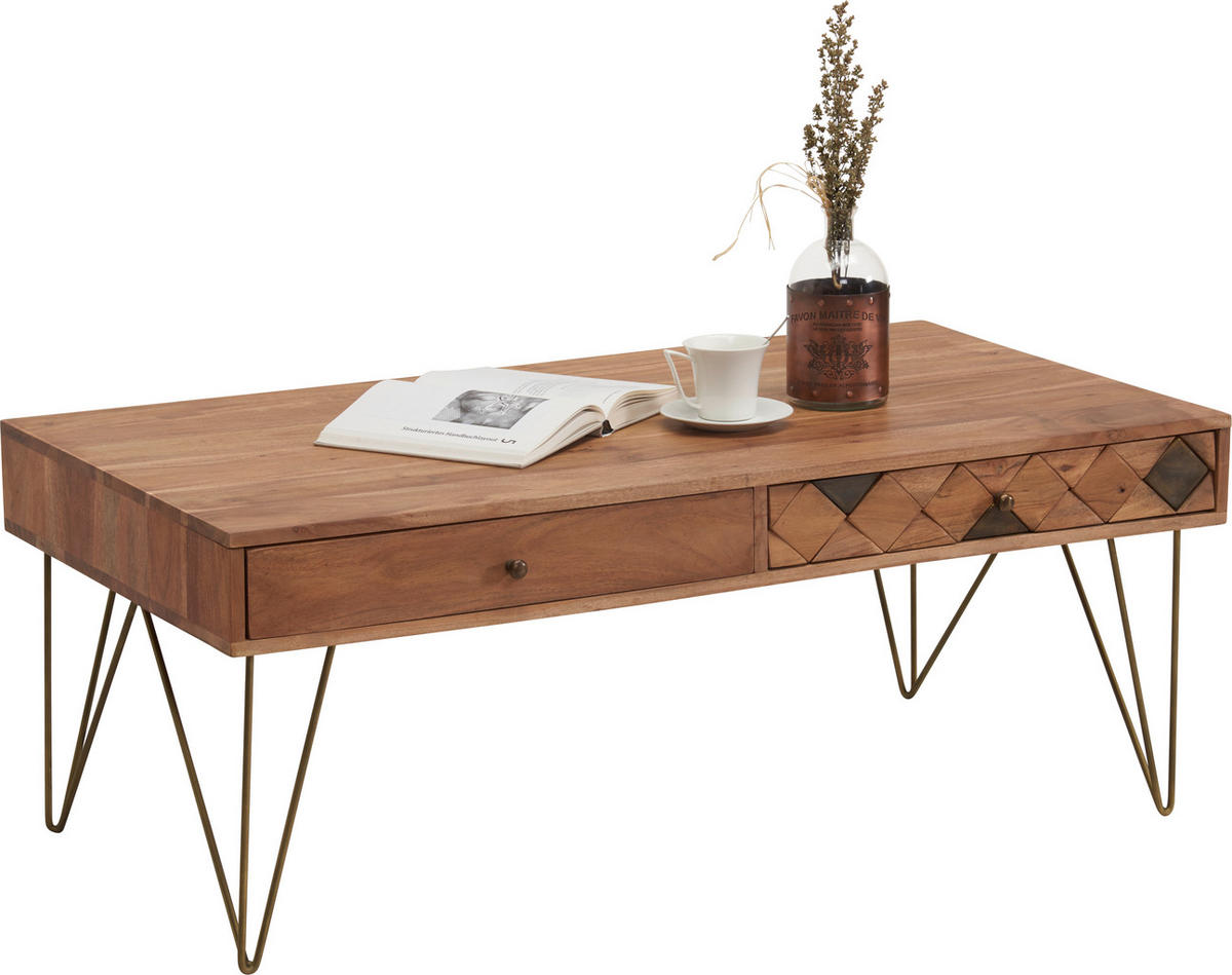 COUCHTISCH Akazie massiv 115/60/45 cm rechteckig Akaziefarben, Bronzefarben  - Bronzefarben/Akaziefarben, Trend, Holz/Holzwerkstoff (115/60/45cm) - Ambia Home