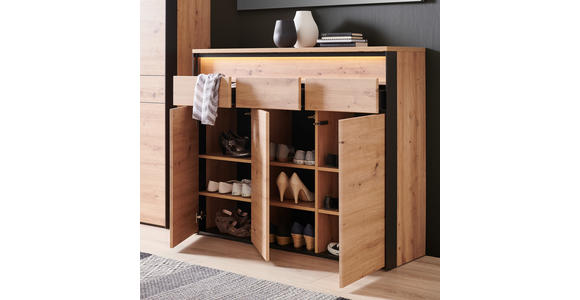 GARDEROBE 4-teilig  in 248/200/38 cm  - Schwarz/Eiche Artisan, KONVENTIONELL, Glas/Holzwerkstoff (248/200/38cm) - Voleo