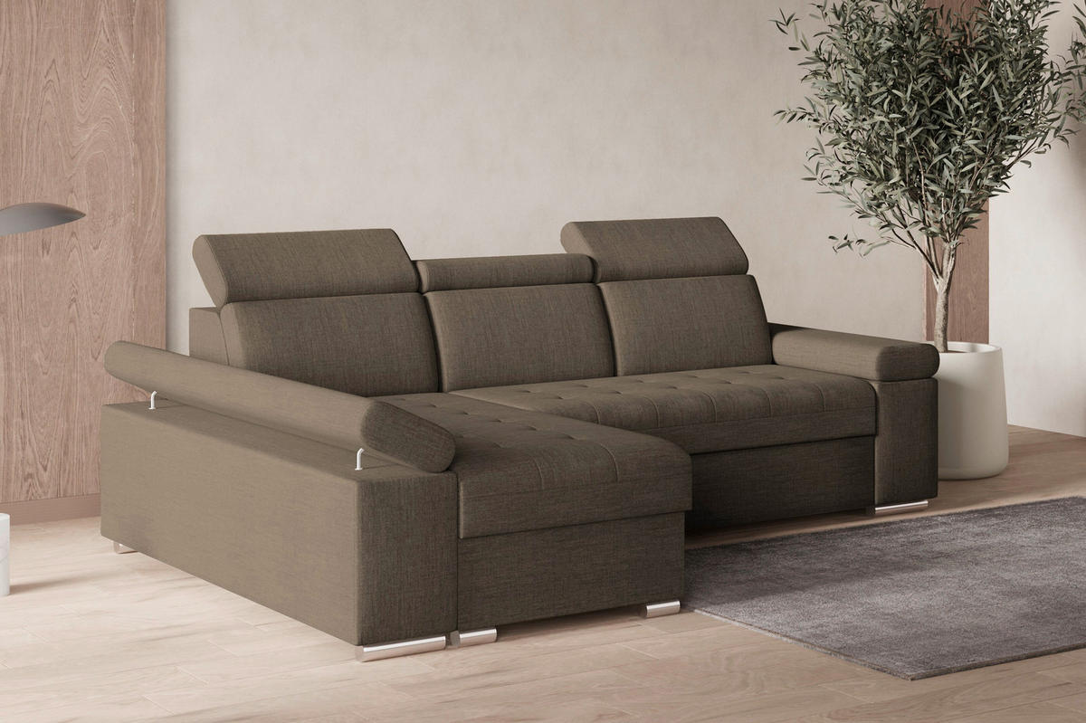 ECKSOFA TORONTO in Webstoff Braun  - Silberfarben/Braun, Design, Textil (168/260cm) - MID.YOU