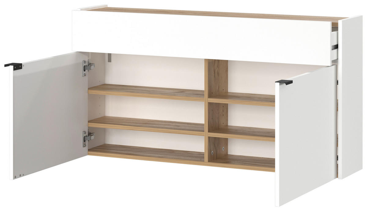 HÄNGESCHUHSCHRANK Weiß, Eichefarben  - Eichefarben/Schwarz, Design, Holzwerkstoff/Metall (110/57/22cm)