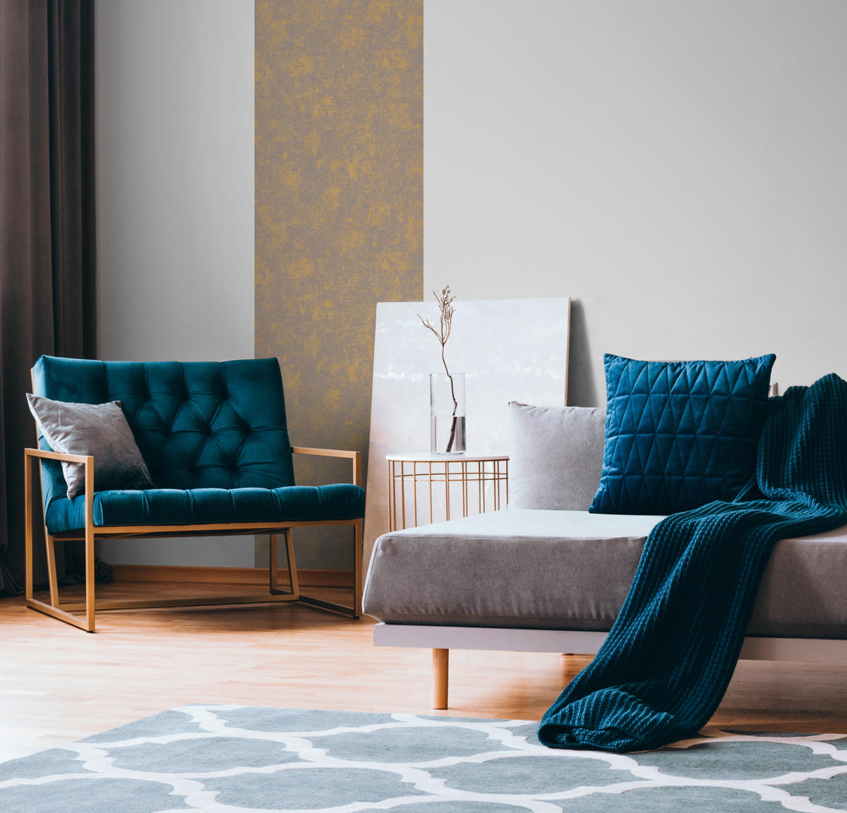 FOTOTAPETE  - Goldfarben/Hellgrau, Design, Textil (52/250cm)