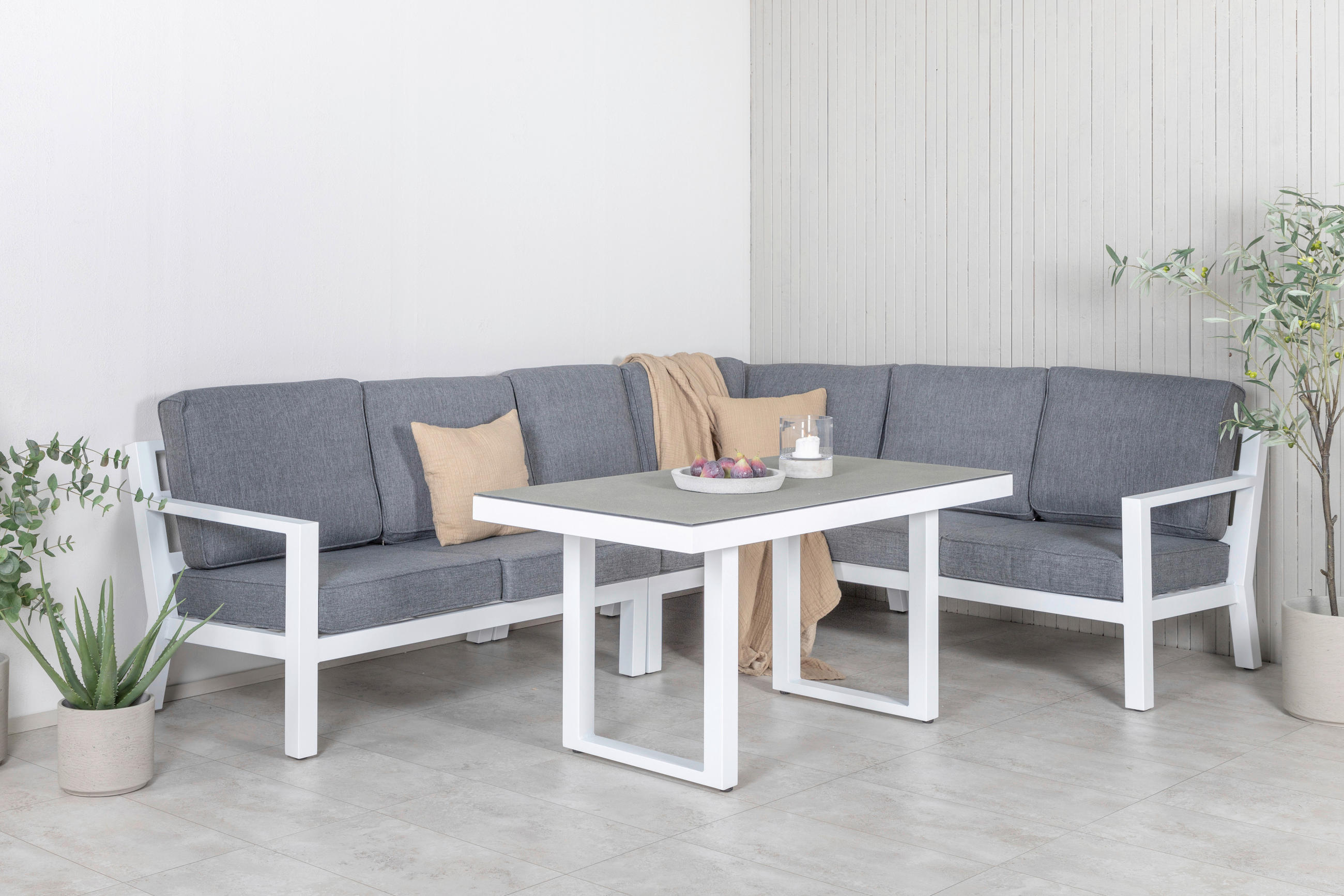 LOUNGEGRUPP 2 delar  - vit/grå, Basics, metall/textil