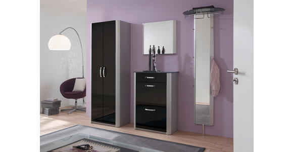 SCHUHKIPPER - Chromfarben/Schwarz, Design, Glas/Holzwerkstoff (71/97/35cm) - Moderano