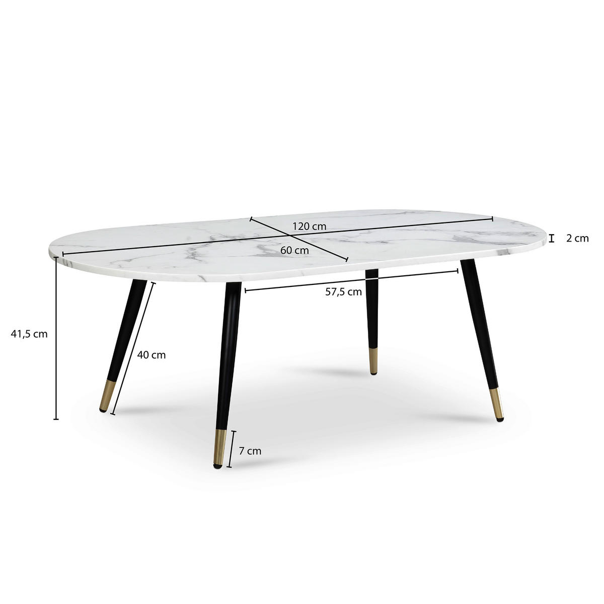 KONFERENČNÍ STOLEK, bílá, kompozitní dřevo, 120/60/41,5 cm - bílá/černá, Design, kov/kompozitní dřevo (120/60/41,5cm) - MID.YOU