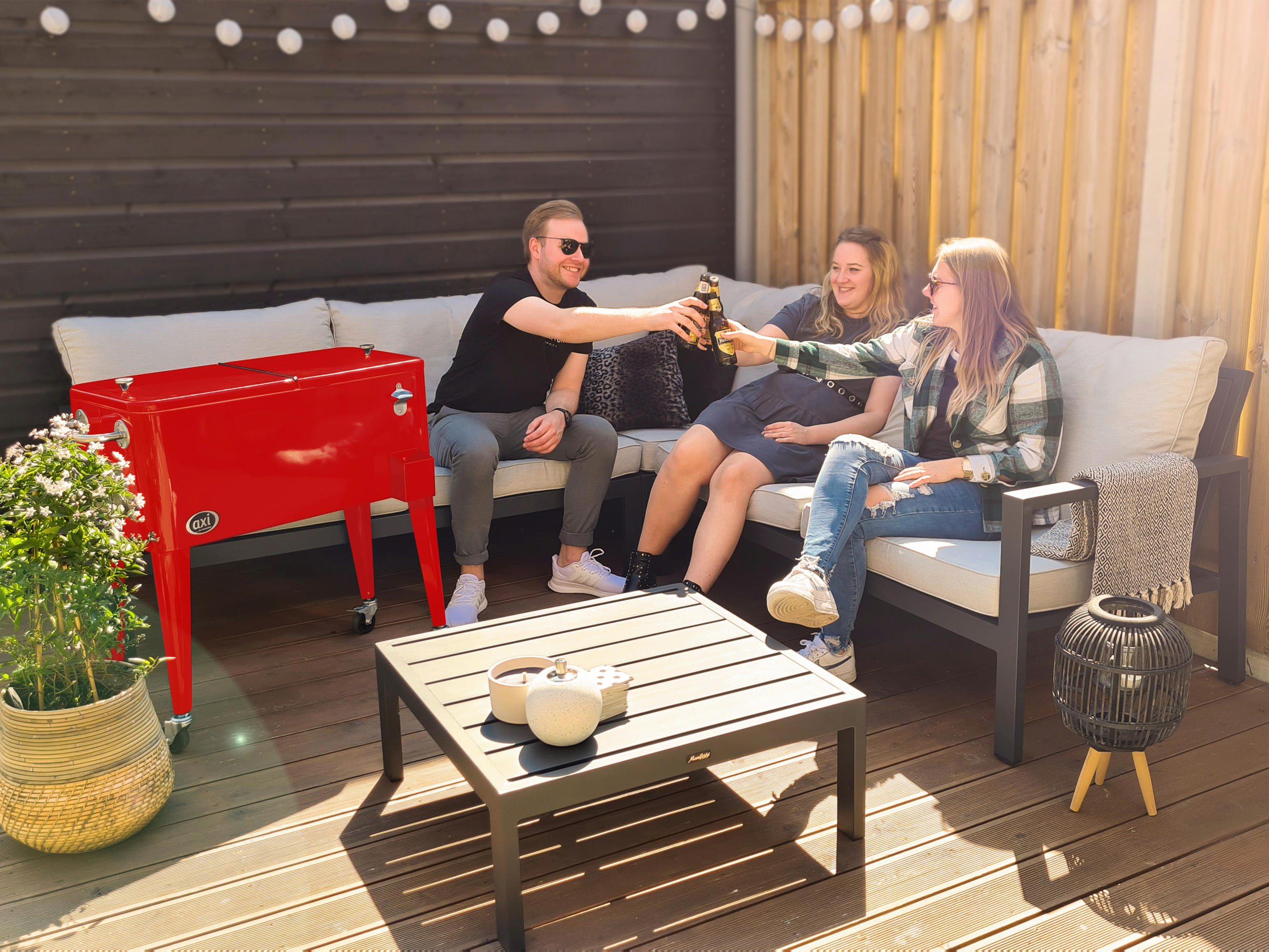 Thumbnail - Ambia Garden Kühlbox, Rot, Metall, Kunststoff, 76 L, 43x89x92 cm, CE, Flaschenöffner, Ablassventil, Rollen, Freizeit, Ko...