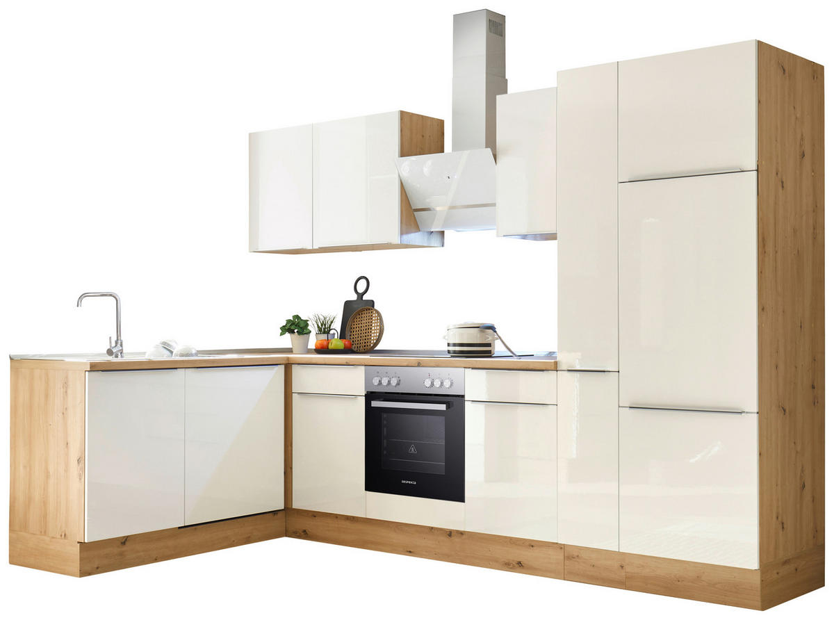 HÖRNKÖK 170/310 cm  i ek Artisan, vit högglans  - aluminiumfärg/vit högglans, Lifestyle, trämaterial/plast (170/310cm) - Respekta