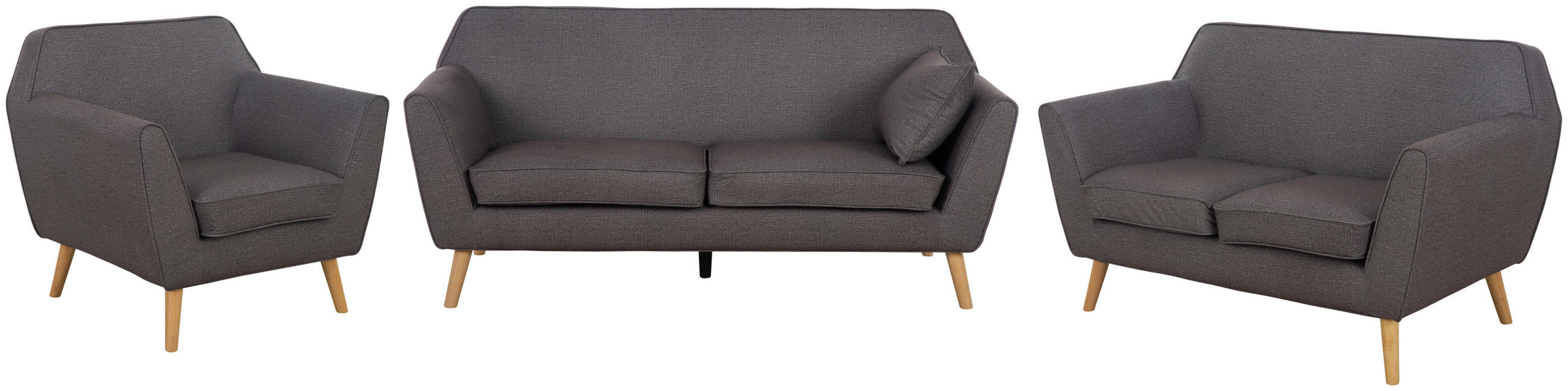 SITZGARNITUR Leinenoptik Dunkelgrau  - Dunkelgrau/Naturfarben, MODERN, Holz/Textil (178.5/83/79cm) - P & B