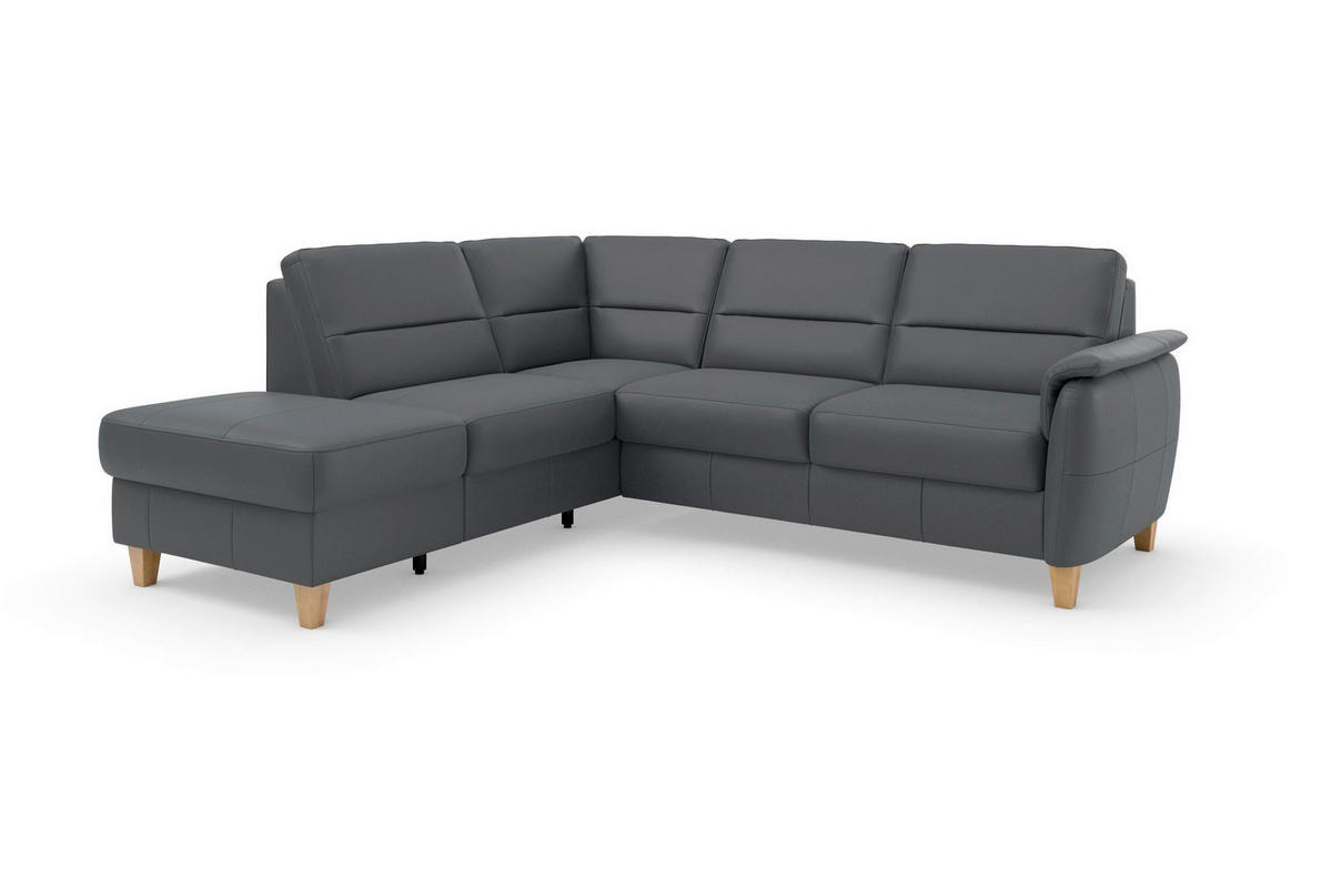 ECKSOFA PALMERA E in Echtleder Schwarz  212/236 cm  - Eichefarben/Schwarz, Basics, Leder/Holz (212/236cm) - Sit & More