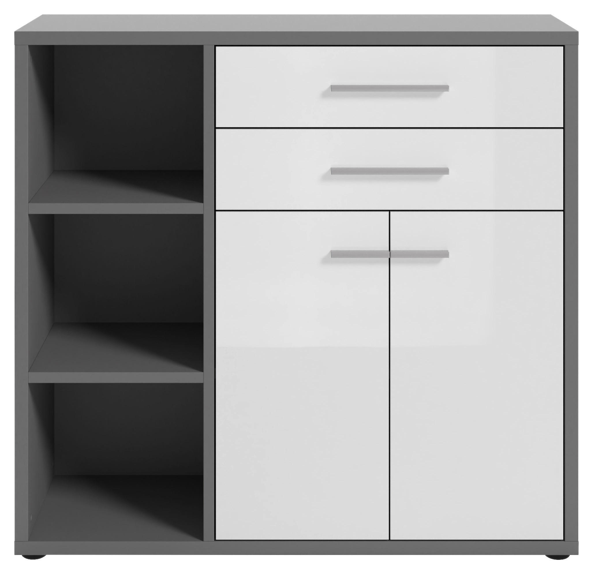 Thumbnail - Novel Kommode Texas, Dunkelgrau, Weiß Hochglanz, Metall, 3 Fächer, 2 Schublade(n) Schubladen, 116.5x110x40 cm, stehend, ...