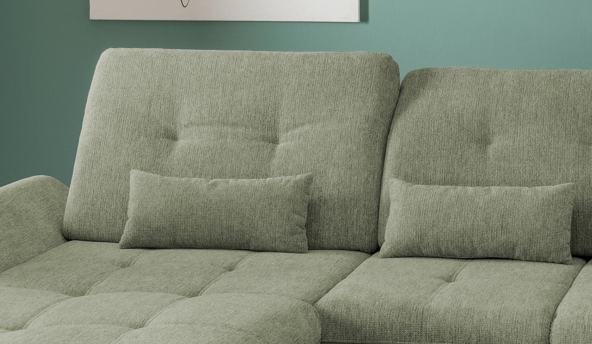 WOHNLANDSCHAFT Chenille Grün  - Chromfarben/Grün, Design, Textil/Metall (195/376/254cm) - Livetastic