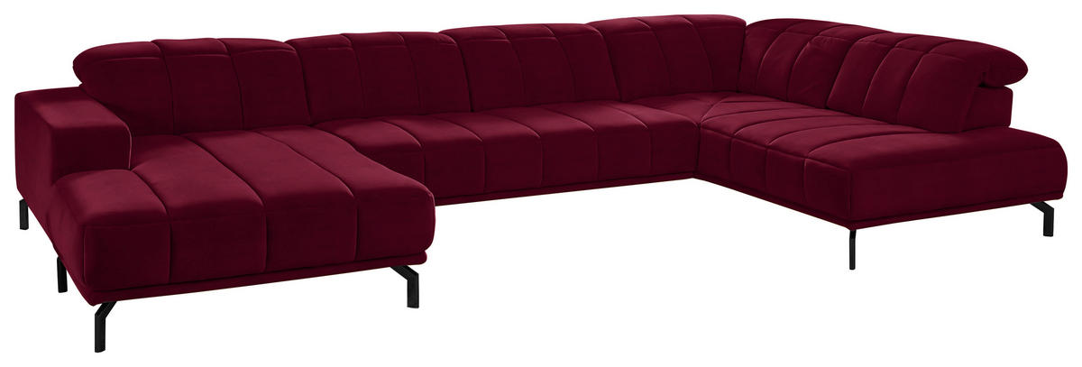 WOHNLANDSCHAFT Beere Velours  - Beere/Schwarz, Design, Textil/Metall (195/383/219cm) - Beldomo Style