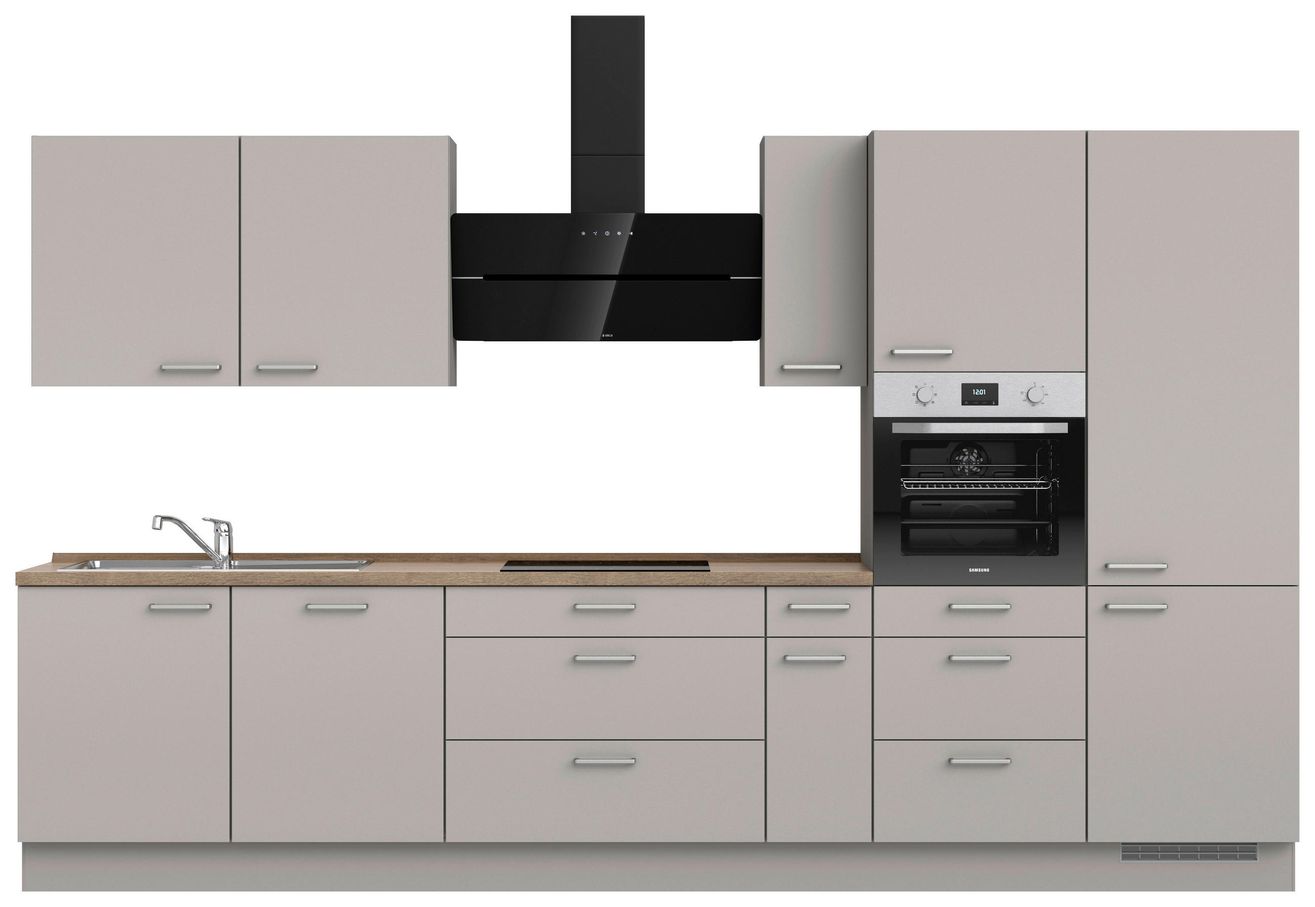 KÜCHENLEERBLOCK 360 cm   in Grau, Eiche dunkel  - Eiche dunkel/Edelstahlfarben, MODERN, Holzwerkstoff/Metall (360cm) - Nobilia