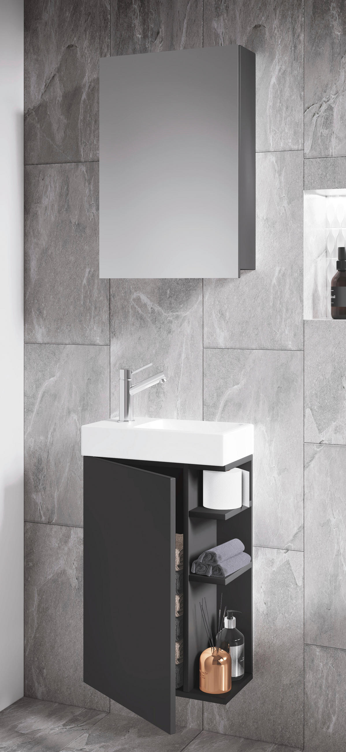 GÄSTEBAD - Anthrazit/Weiß, MODERN, Glas/Keramik (40cm) - MID.YOU