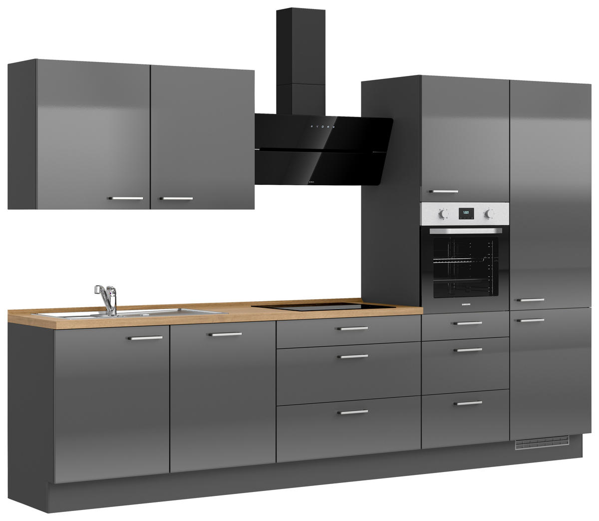 KÜCHENBLOCK Flash 330 cm  in Eichefarben, Schieferfarben  - Schieferfarben/Edelstahlfarben, MODERN, Holzwerkstoff/Metall (330cm) - Nobilia