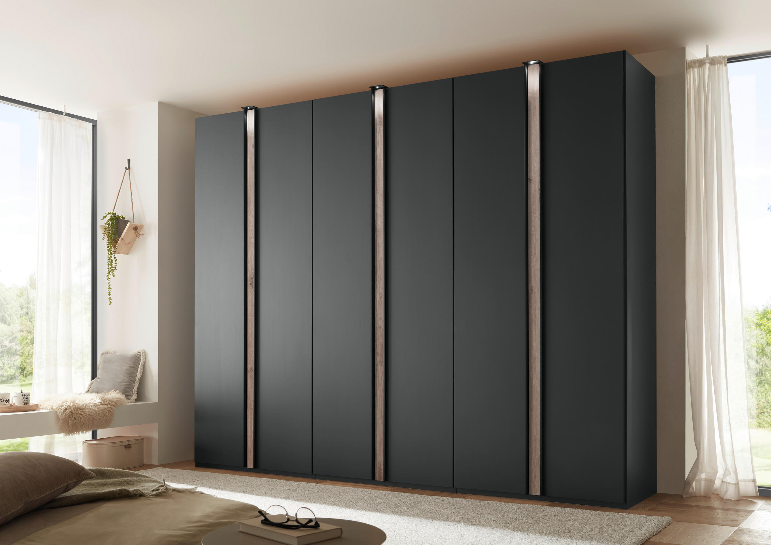 DREHTÜRENSCHRANK 300/236/58 cm 6-türig Eichefarben, Graphitfarben  - Eichefarben/Graphitfarben, Design, Holzwerkstoff (300/236/58cm) - Novel
