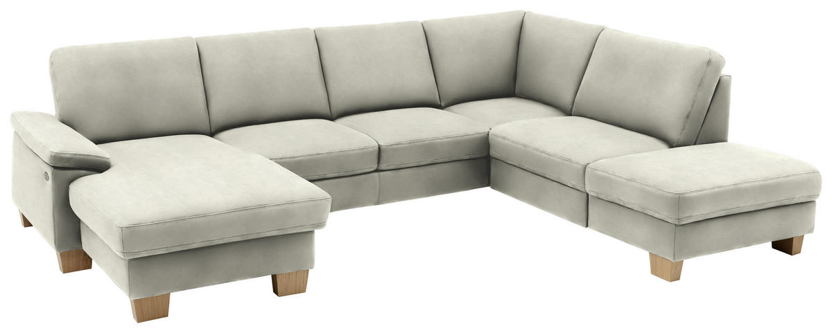 WOHNLANDSCHAFT in Velours Ecru  - Ecru/Eichefarben, Konventionell, Holz/Textil (167/316/235cm) - Beldomo System