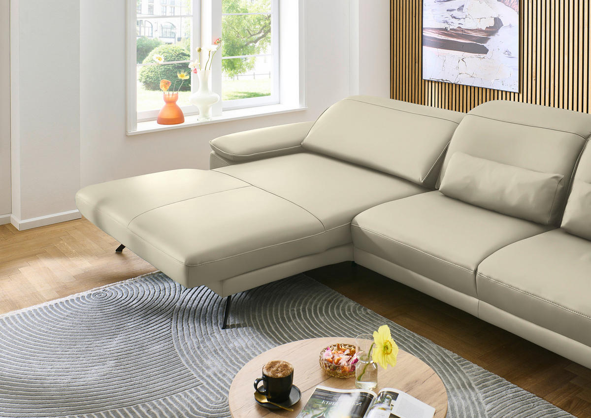 ECKSOFA in Echtleder Naturfarben  - Schwarz/Naturfarben, Design, Leder/Metall (193/332cm) - Dieter Knoll