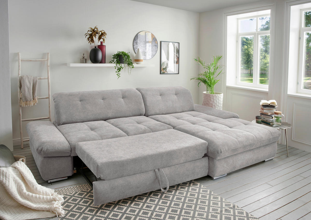 ECKSOFA in Chenille Grau  - Chromfarben/Grau, Modern, Textil/Metall (300/196cm) - Livetastic