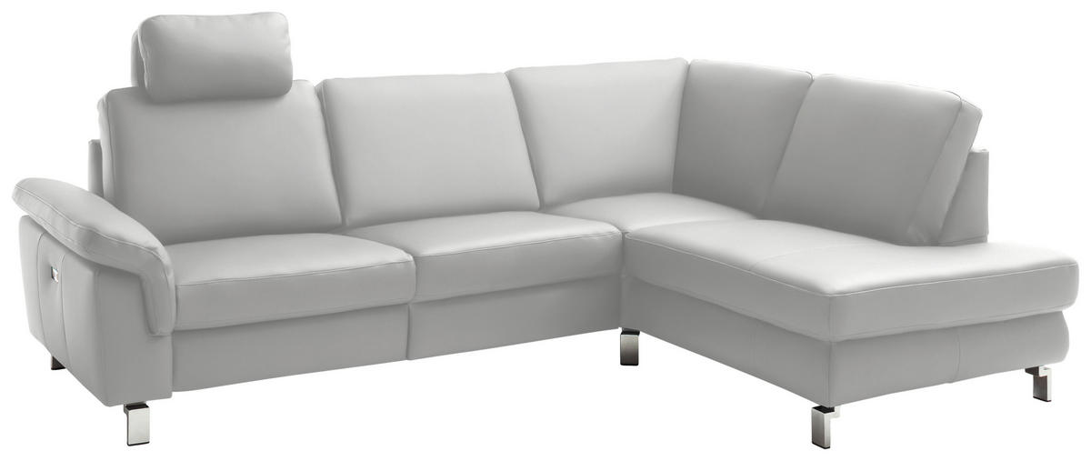 ECKSOFA in Echtleder Hellgrau  - Chromfarben/Hellgrau, Design, Leder/Metall (271/200cm) - Pure Home Lifestyle