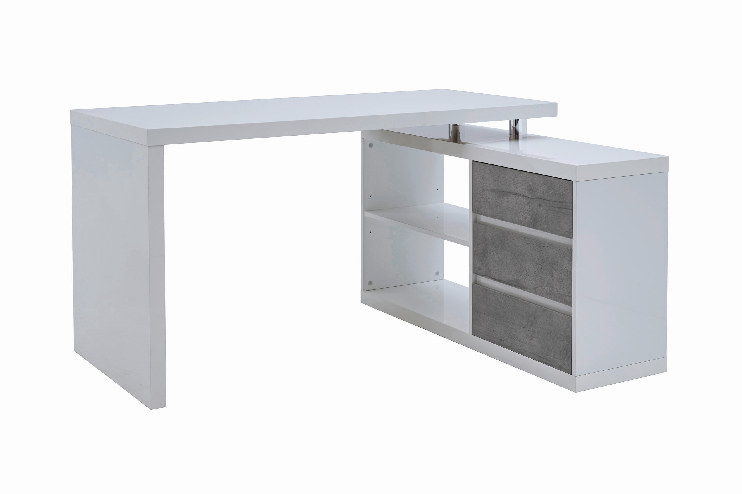 Eckschreibtisch in Grau, Weiß