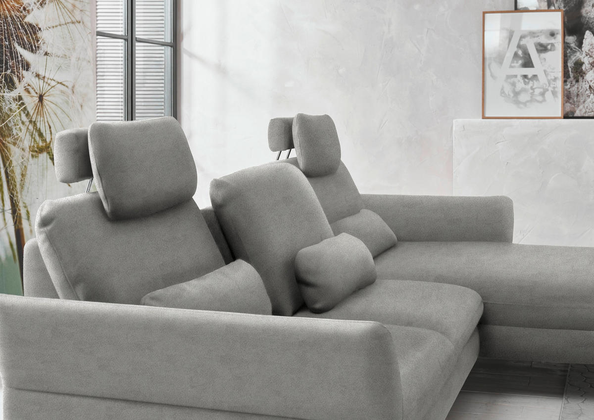 ECKSOFA in Velours Hellgrau  - Hellgrau/Schwarz, Design, Textil/Metall (306/179cm) - Beldomo System