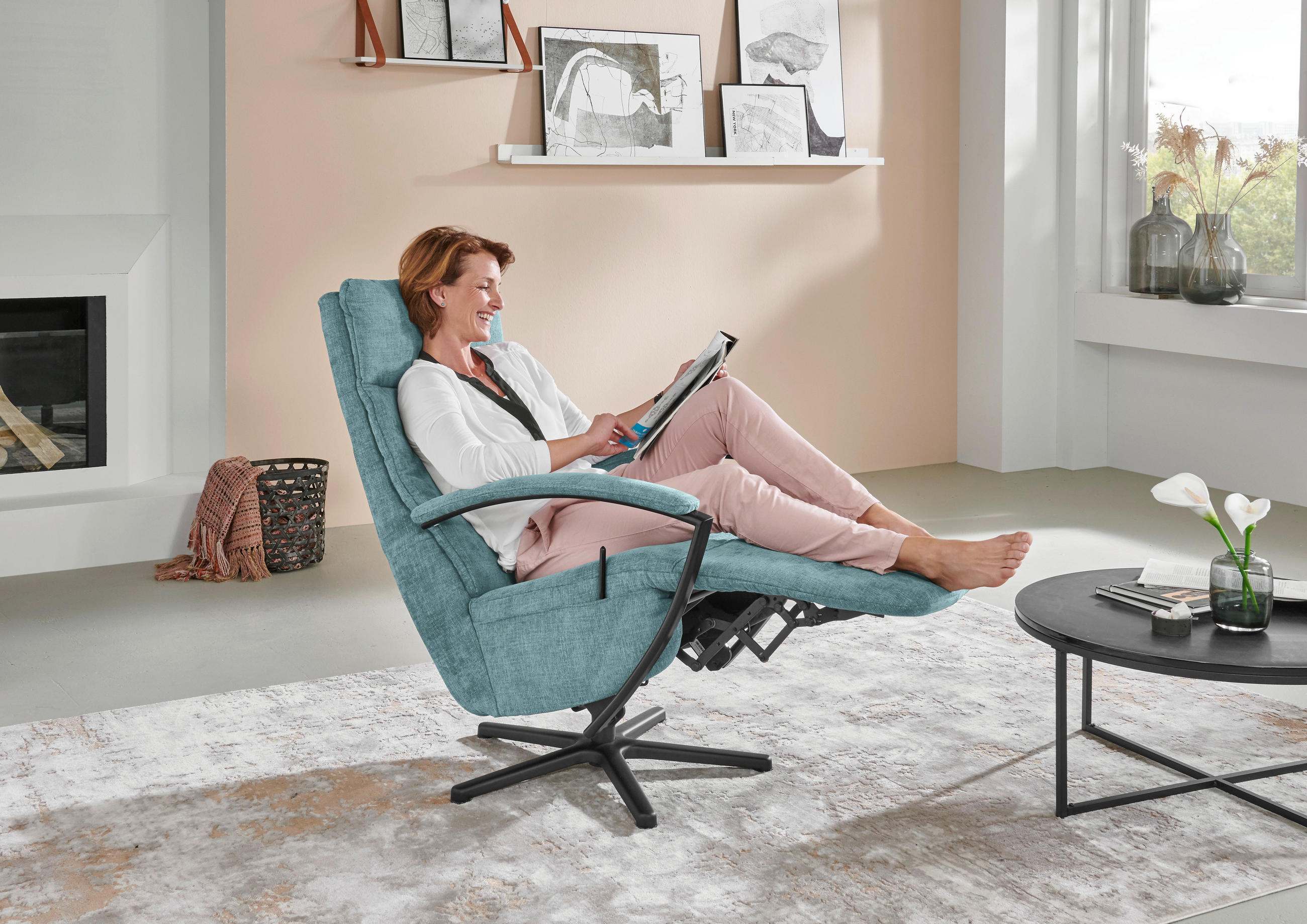 RELAXSESSEL in Textil Türkis  - Türkis/Schwarz, Design, Textil/Metall (76/110/83cm) - Beldomo Speed