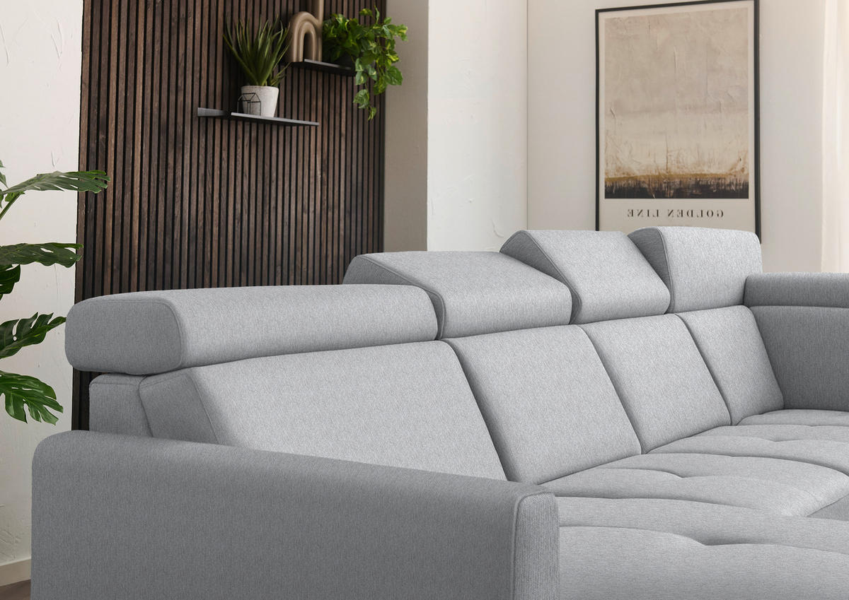WOHNLANDSCHAFT Flachgewebe Alufarben  - Schwarz/Alufarben, Konventionell, Textil/Metall (174/333/215cm) - Beldomo System
