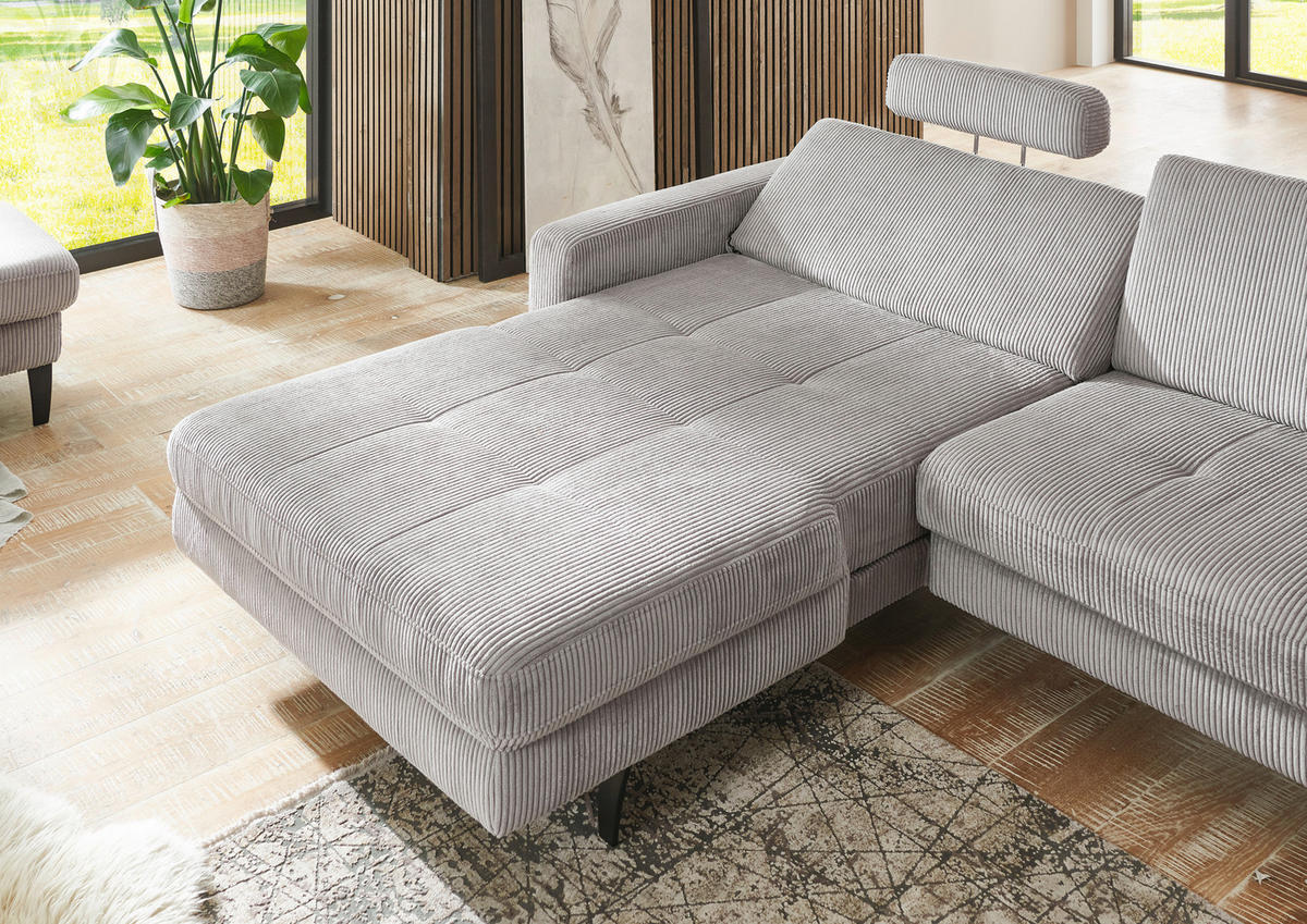 ECKSOFA Hellgrau Cord  - Hellgrau/Schwarz, MODERN, Textil/Metall (177/302cm) - Beldomo Style