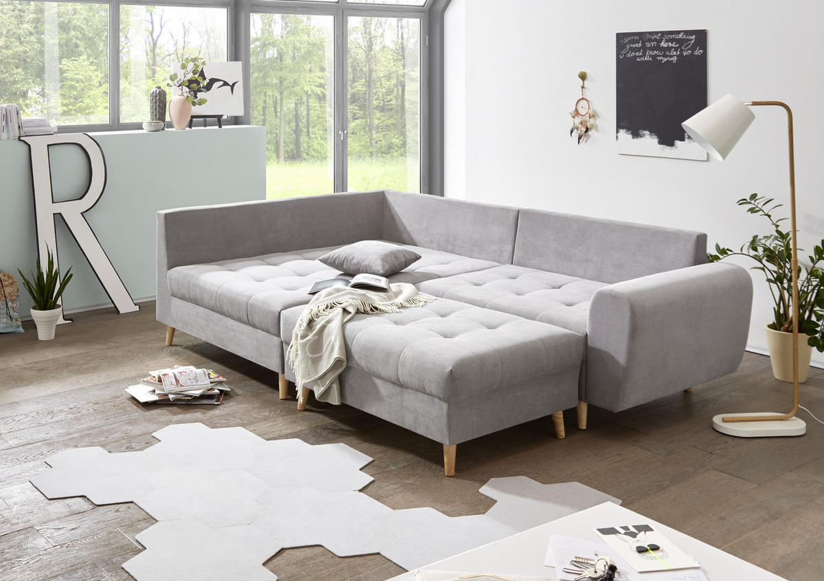 TABURET, textil, kompozitní dřevo, 106/48/80 cm - barvy borovice/světle šedá, Konvenční, dřevo/kompozitní dřevo (106/48/80cm) - MID.YOU