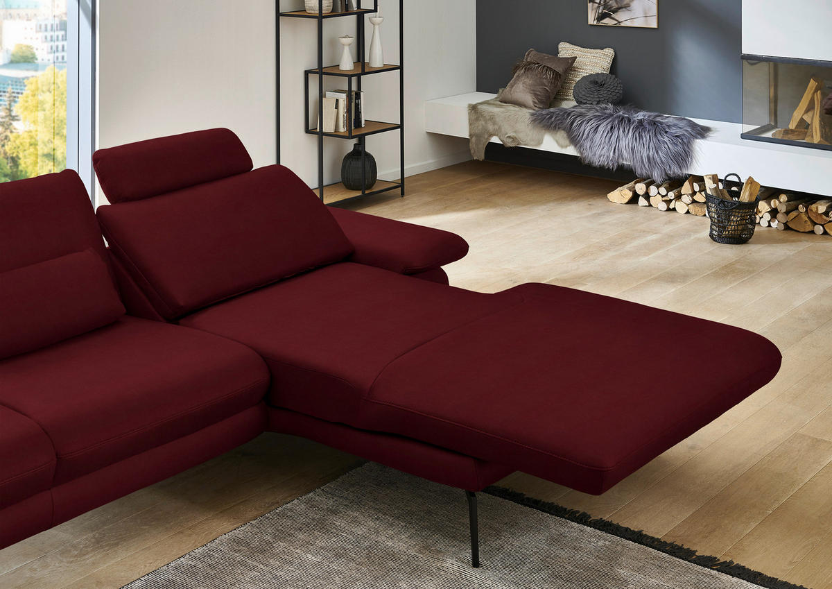 ECKSOFA in Echtleder Dunkelrot  - Schwarz/Dunkelrot, Design, Leder/Metall (310/180cm) - Dieter Knoll