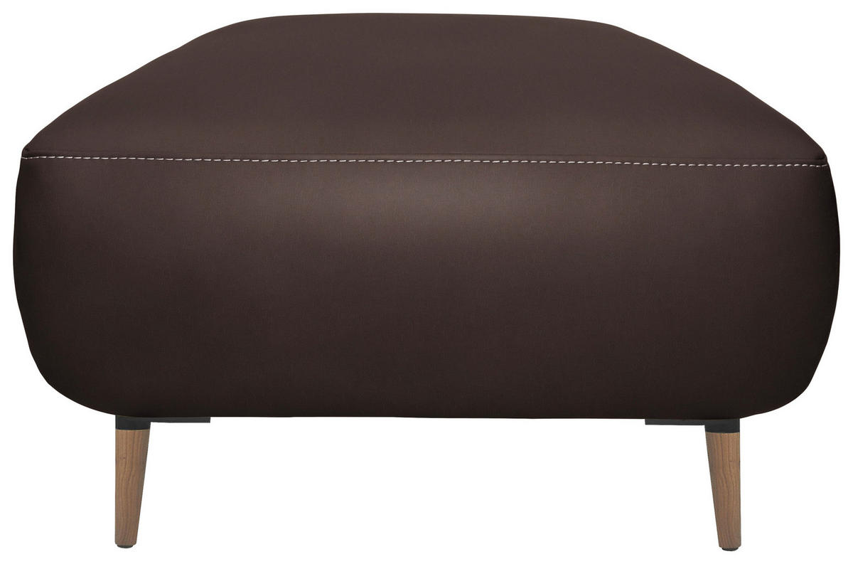 HOCKER in Leder Dunkelbraun  - Dunkelbraun/Beige, Natur, Leder/Holz (65/46/55cm) - Valnatura