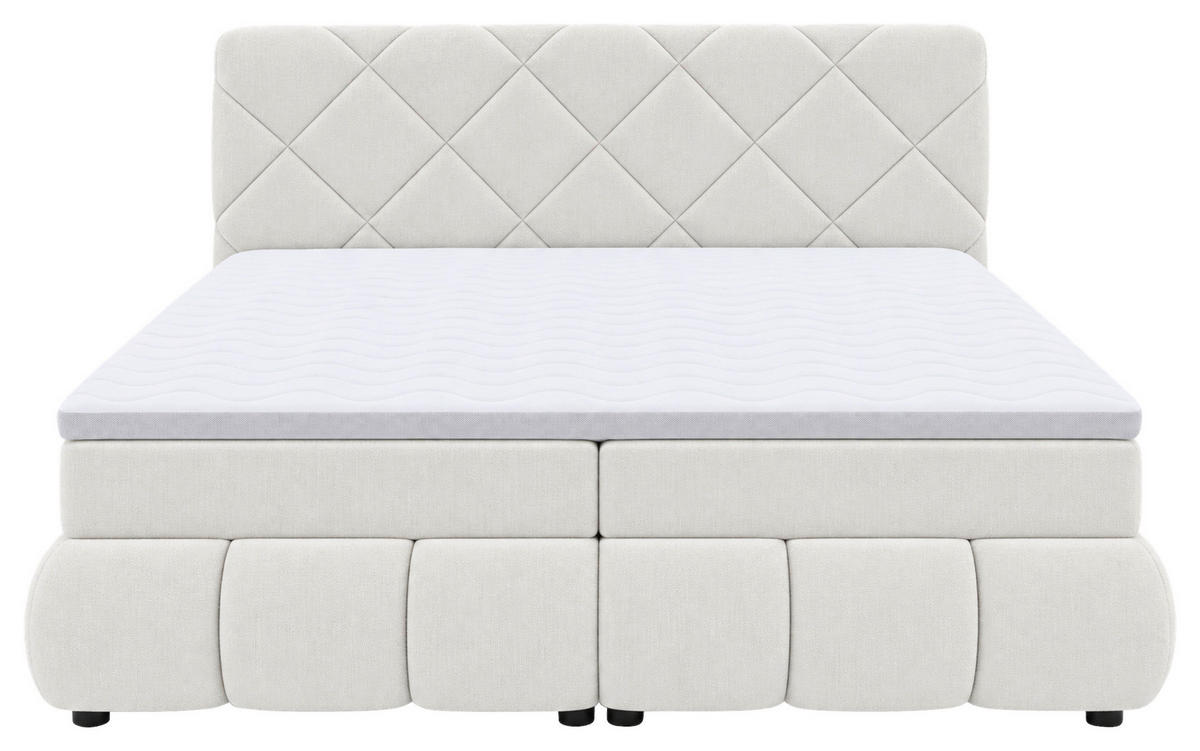 BOXBETT 180/200 cm,  in Beige, gepolstertes Kopfteil, Bettkasten, Topper, Matratzen, H3 + H3 = fest  - Beige/Schwarz, Design, Kunststoff/Textil (180/200cm) - Chameo