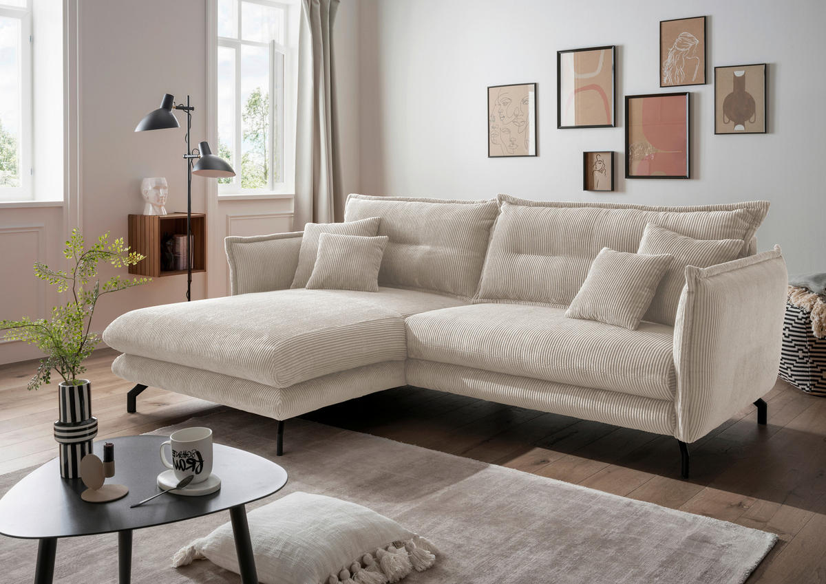 ECKSOFA in Cord Beige  180/255 cm  - Beige/Schwarz, MODERN, Textil/Metall (180/255cm) - Livetastic
