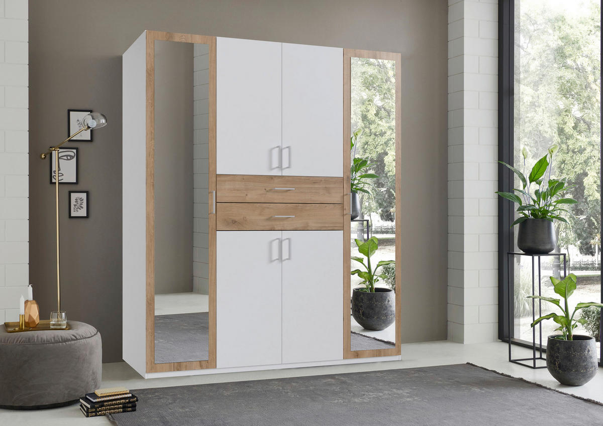 KLEIDERSCHRANK Weiss, Eichefarben  - Weiss/Eichefarben, Modern, Glas/Holz (180/208/58cm) - P & B