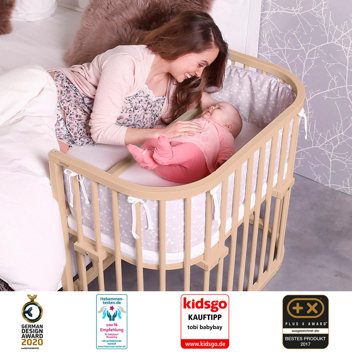 BEISTELLBETT 96/56,50/79 cm  - Beige, Basics, Holz (96/56,50/79cm) - Babybay