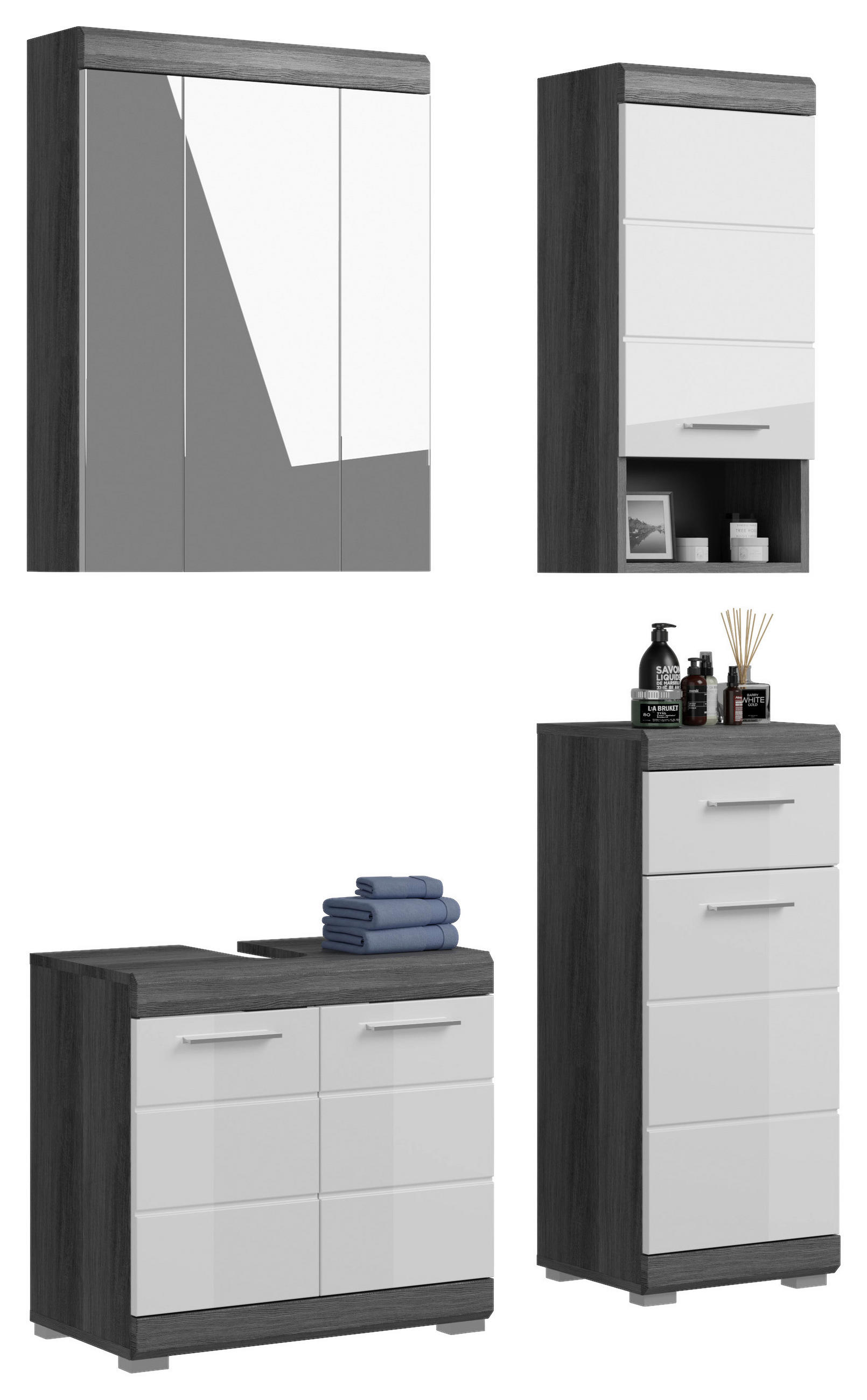 BADEZIMMER 4-teilig  in 97 cm  - Weiß Hochglanz, MODERN, Holzwerkstoff/Kunststoff (97cm) - MID.YOU