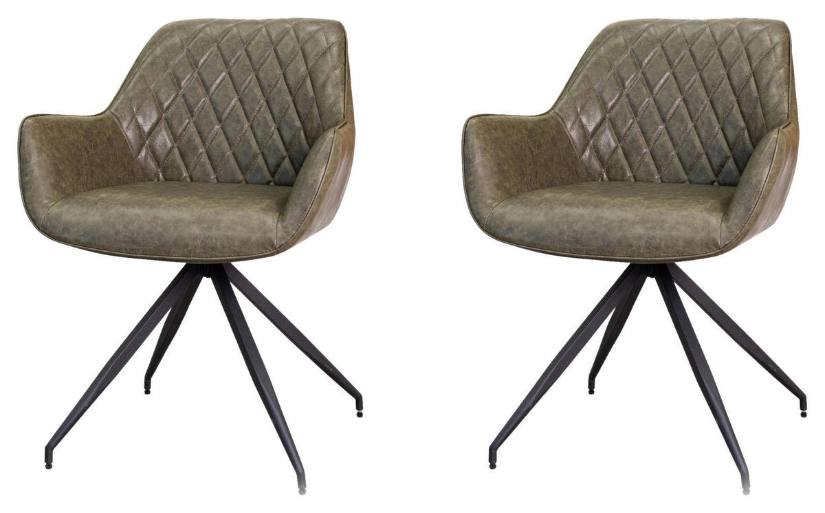 ARMLEHNSTUHL-SET 2 Stück   - Dunkelgrün/Schwarz, KONVENTIONELL, Textil/Metall (62/82/61cm) - MID.YOU