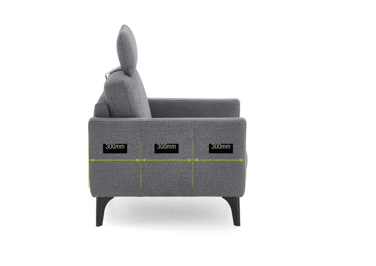 SESSEL Mikrofaser Grau  - Schwarz/Grau, Design, Textil/Metall (91/88/92cm) - Elegando