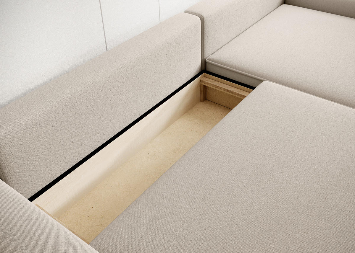 ECKSCHLAFSOFA CHALLANGE  mit Schlafen auf Sitzhöhe, Rücken echt, Armteil links, Armteil rechts Struktur Beige  - Beige/Schwarz, MODERN, Kunststoff/Textil (246/168cm) - Trendmanufaktur