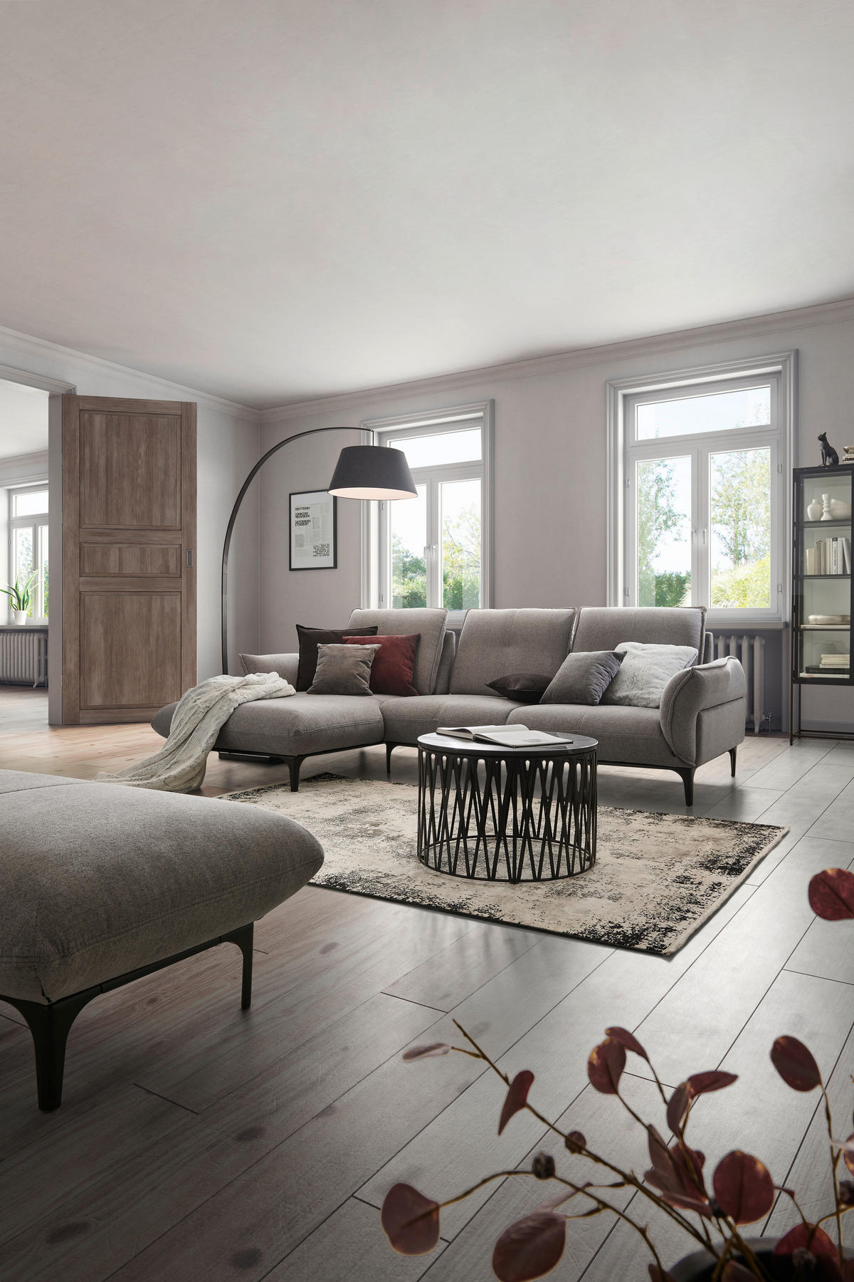 ECKSOFA in Webstoff Grau  182/277 cm  - Schwarz/Grau, Natur, Textil (182/277cm) - Valnatura