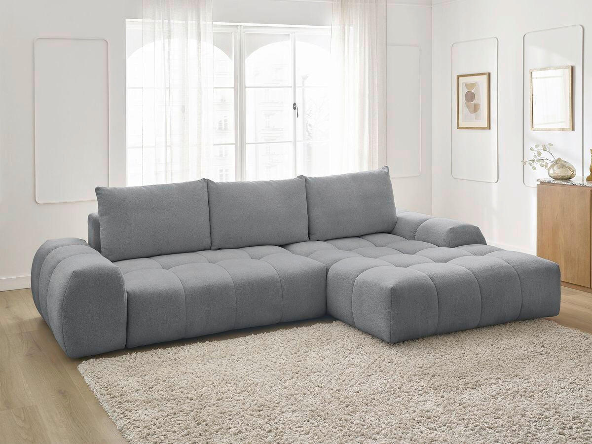 ECKSCHLAFSOFA EVEREST  mit Rücken echt, Armteil links, Armteil rechts Flachgewebe Dunkelgrau  - Dunkelgrau/Schwarz, MODERN, Kunststoff/Textil (318/180cm) - Livetastic