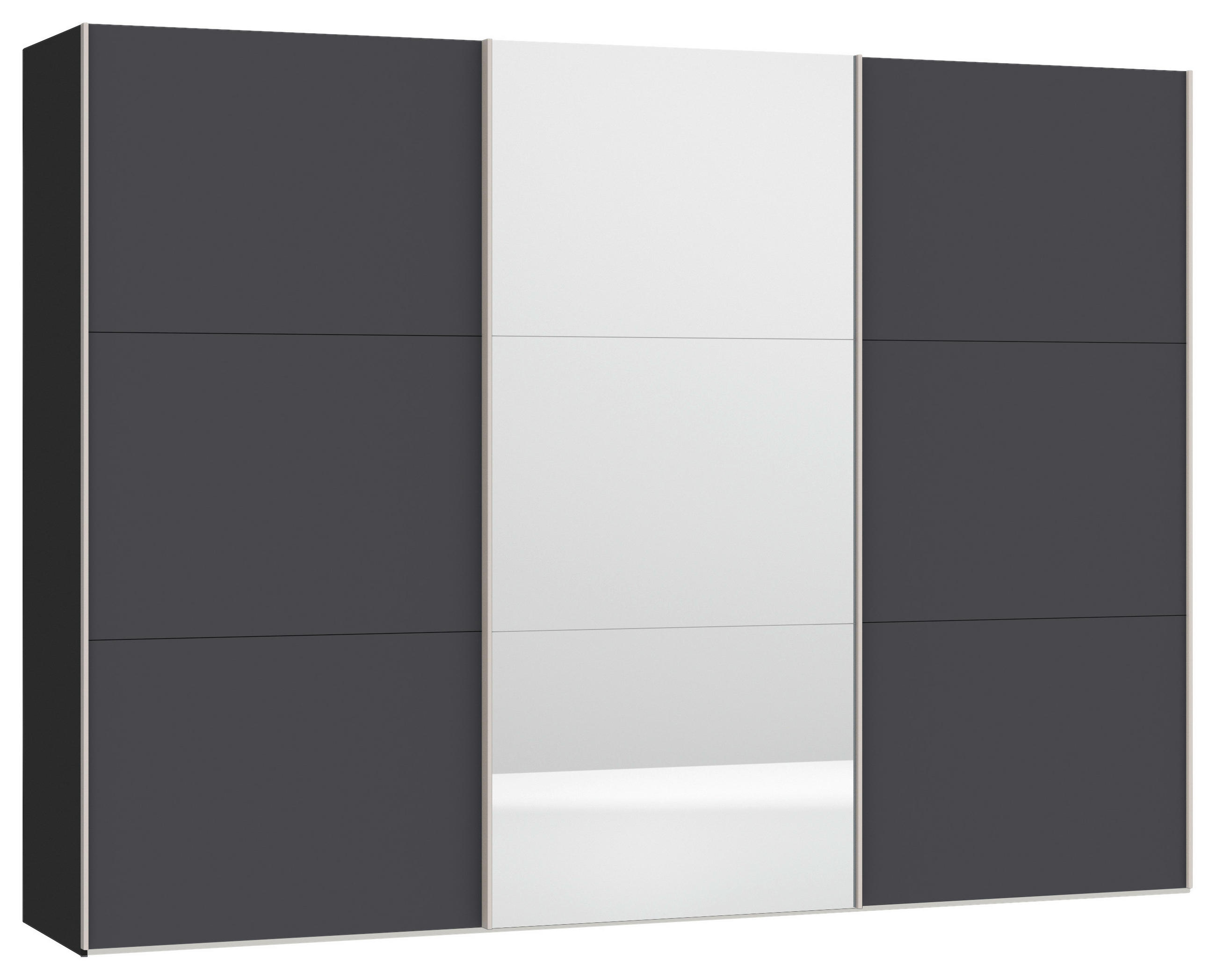 SCHWEBETÜRENSCHRANK 303/215/65 cm 3-türig Anthrazit, Schwarz  - Edelstahlfarben/Anthrazit, Design, Glas/Holzwerkstoff (303/215/65cm) - Boxxx