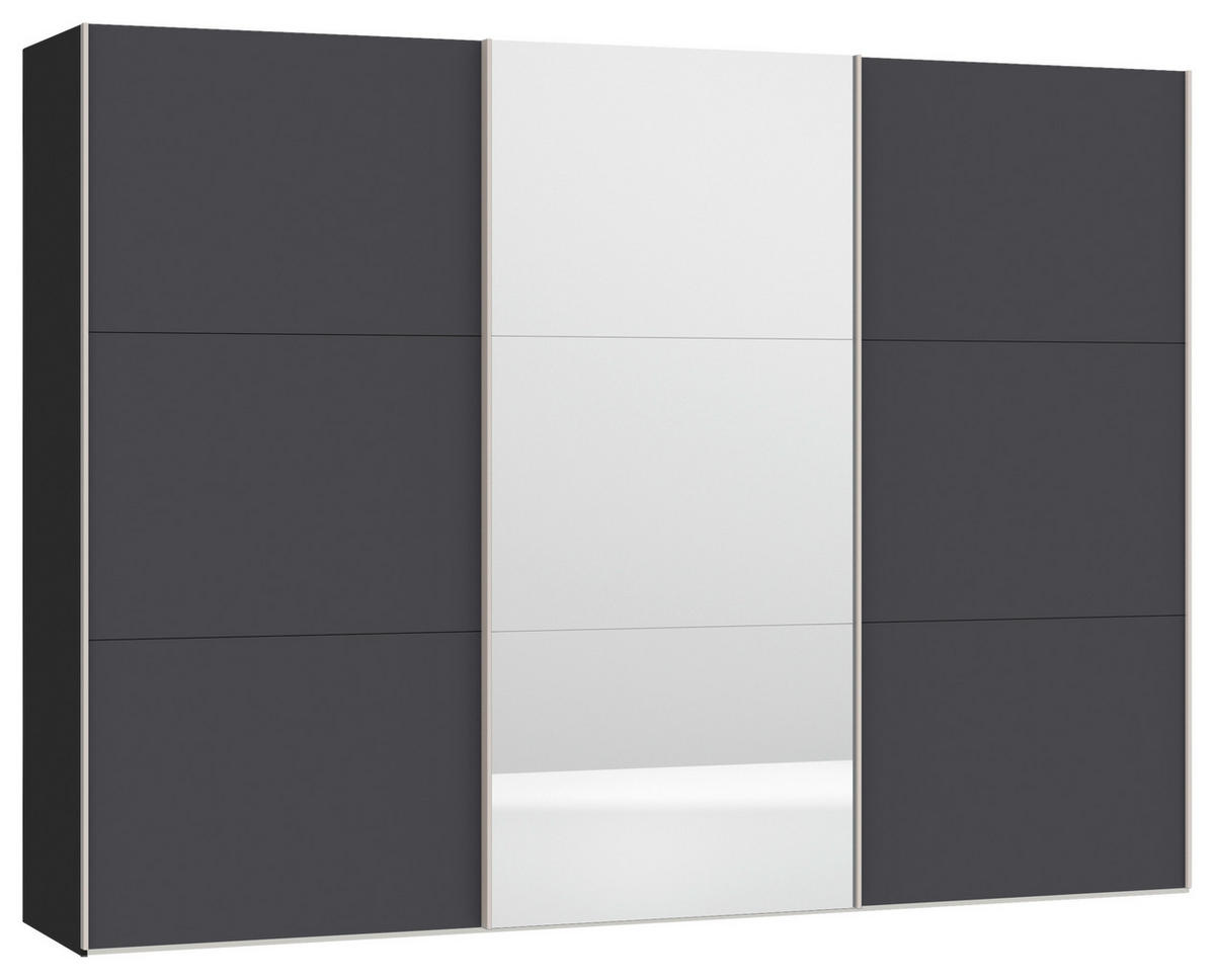 SCHWEBETÜRENSCHRANK in Anthrazit, Schwarz  - Edelstahlfarben/Anthrazit, Design, Glas/Holzwerkstoff (303/215/65cm) - Carryhome