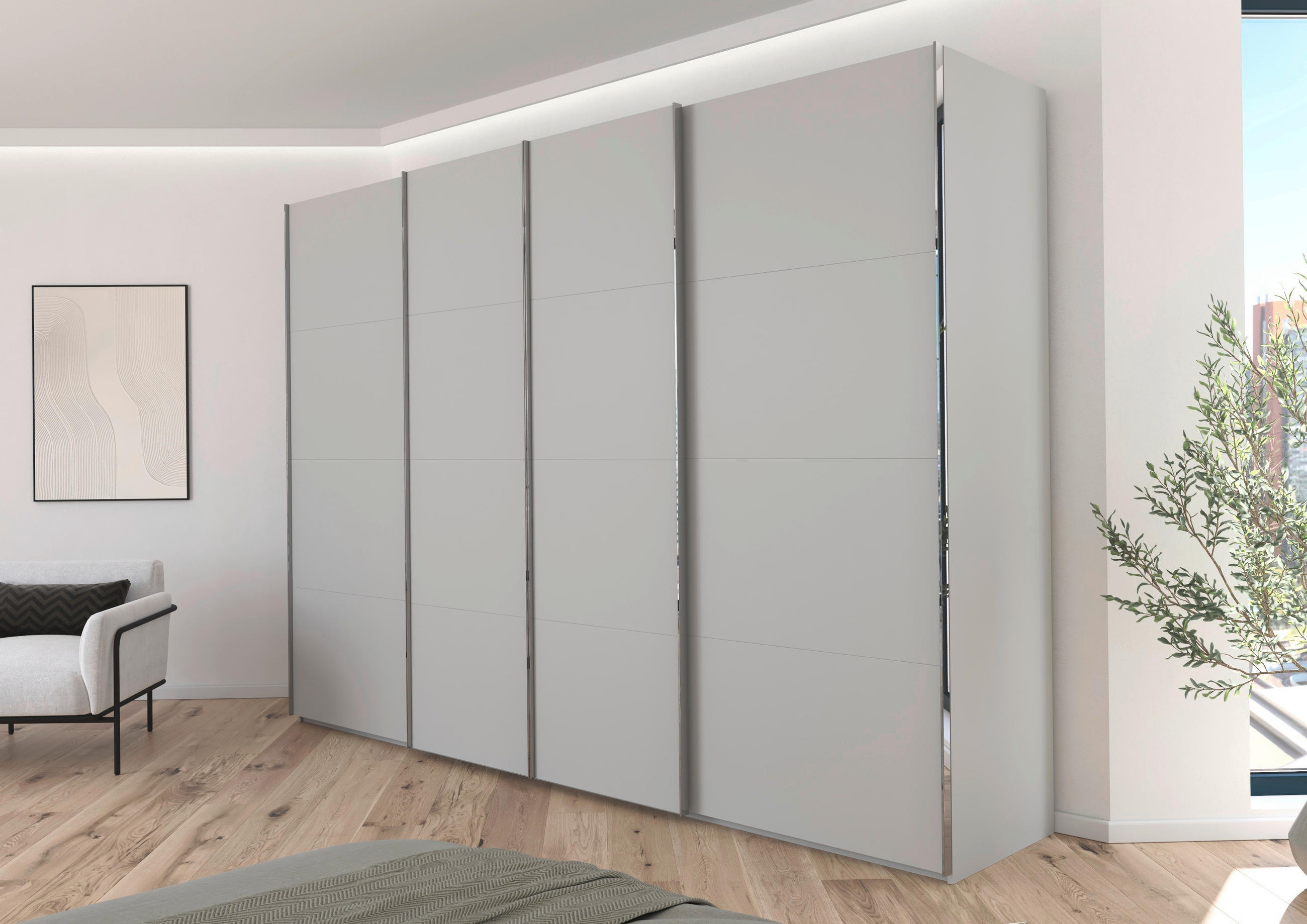 SCHWEBETÜRENSCHRANK 316/223/68 cm 4-türig Grau  - Chromfarben/Grau, Design, Holzwerkstoff/Metall (316/223/68cm) - Novel