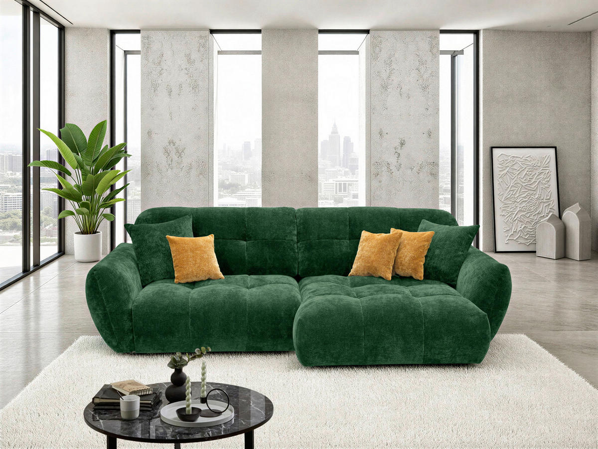 ECKSOFA NIVO Dunkelgrün Chenille Rücken echt  - Dunkelgrün/Schwarz, MODERN, Kunststoff/Textil (312/175cm) - Livetastic